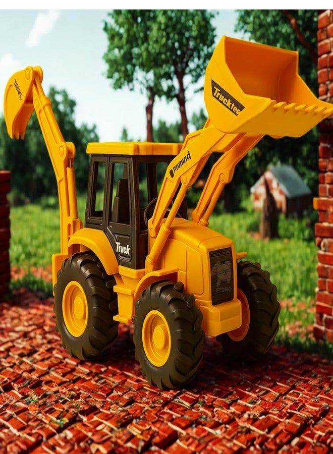 KRIMION Toy Construction Vehicle, Yellow and Black, Backhoe Loader, Dual Function Excavator and Dumper - Image 1